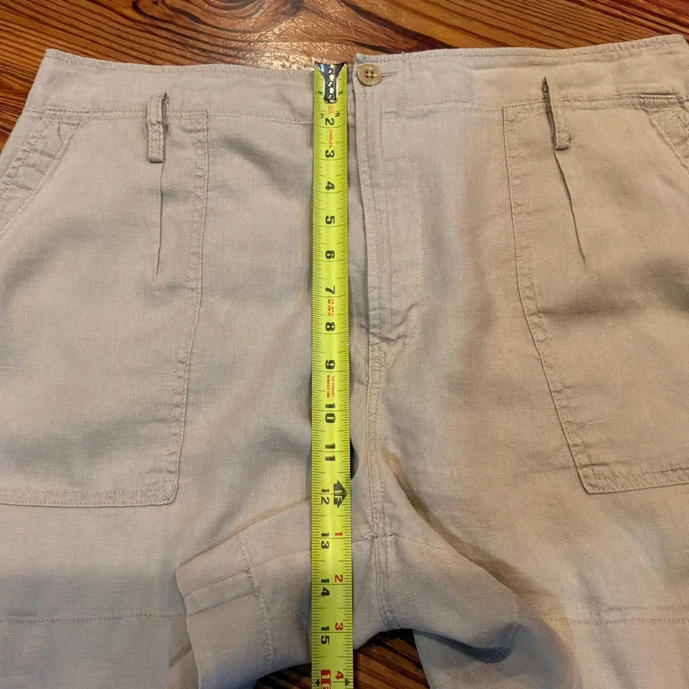 Ralph Lauren Womens Utility Shorts 14 100% Linen Khaki High Rise Beach READ